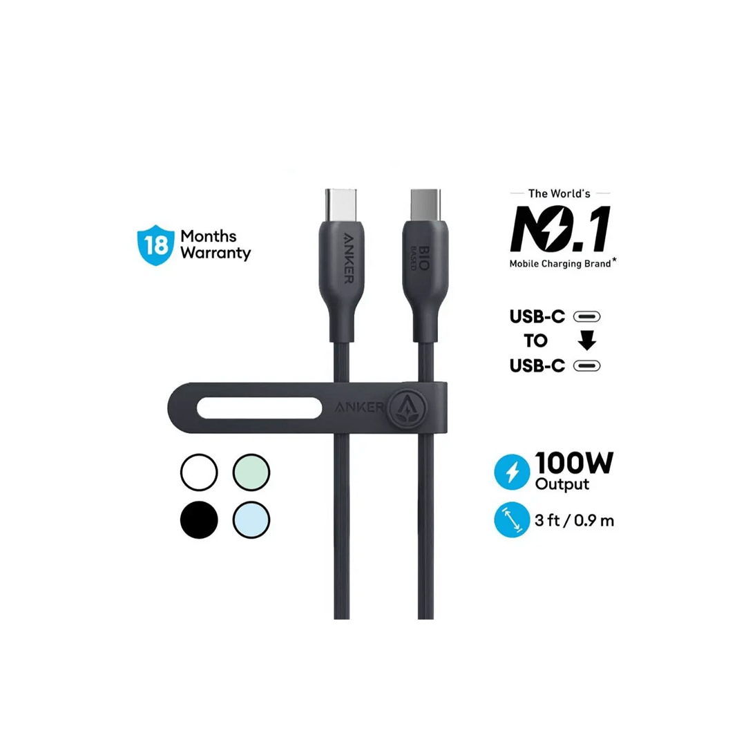 Anker 544 USB C Cable 100W Type C to Type C Cable 3ft - Black in Qatar Anker 544 USB C Cable 100W Type C to Type C Cable 3ft - Black in Qatar